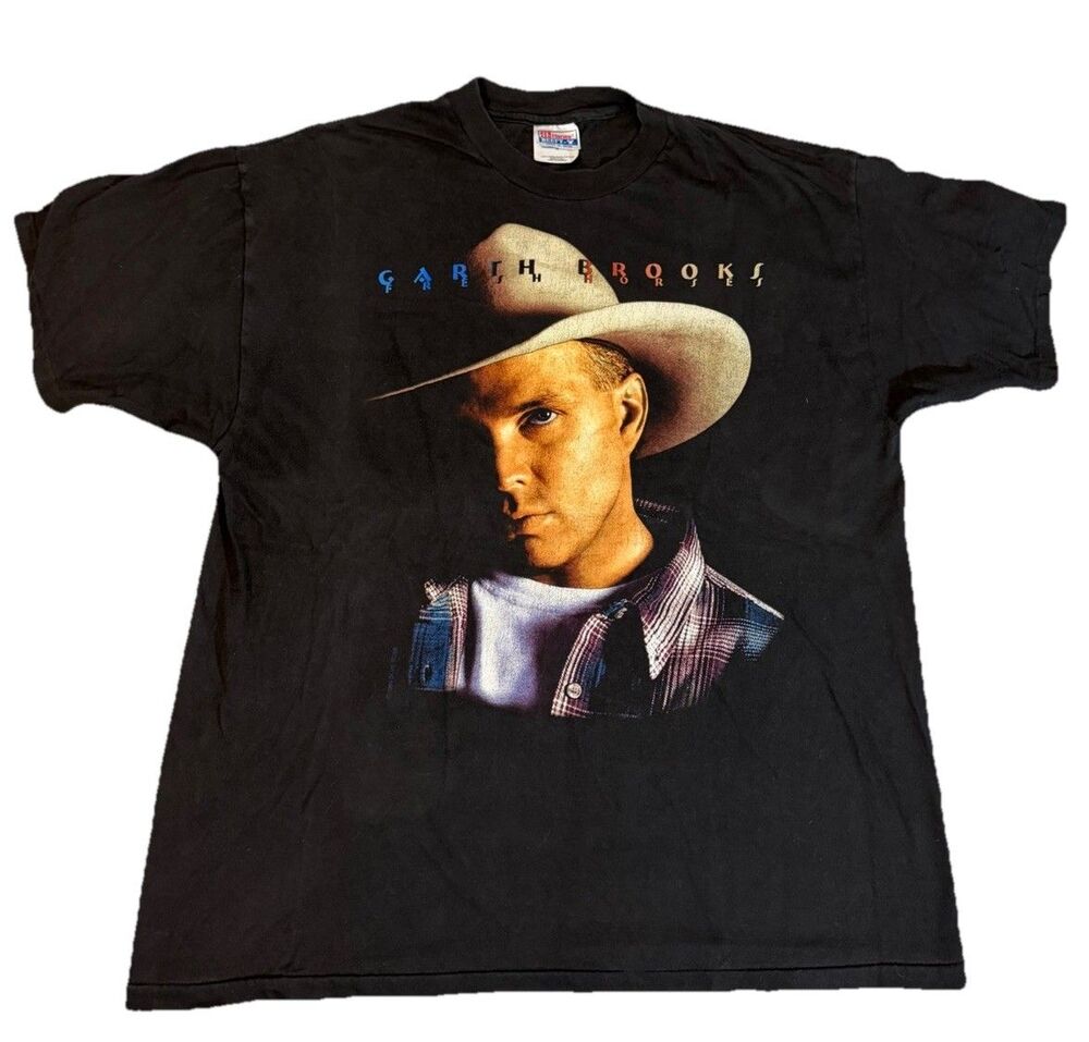 Vintage 90s Garth Brooks T-Shirt Fresh Horses Concert World Tour XL Hanes Beefy